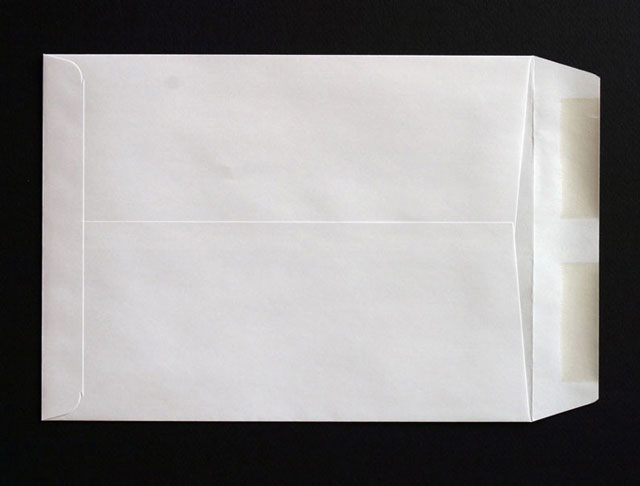 back side of catalog envelope. Gummed or with peel and stick closer printed and available in 16 sizes.
